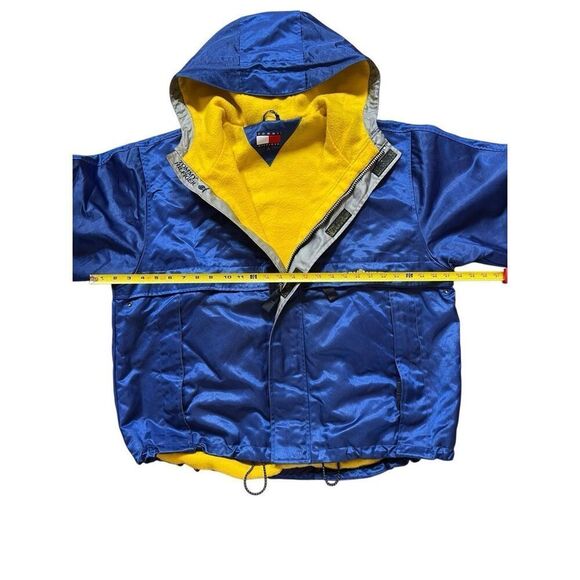 1990S OVERSIZED SHINY BLUE TOMMY HILFIGER PUFFY JACKET YELLOW LINING Men’s XL - Picture 9 of 15